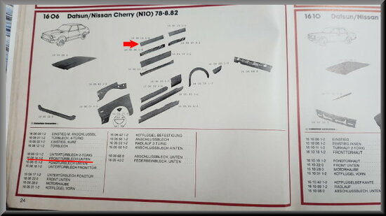 Repair part front wing right Nissan Cherry 978-1982